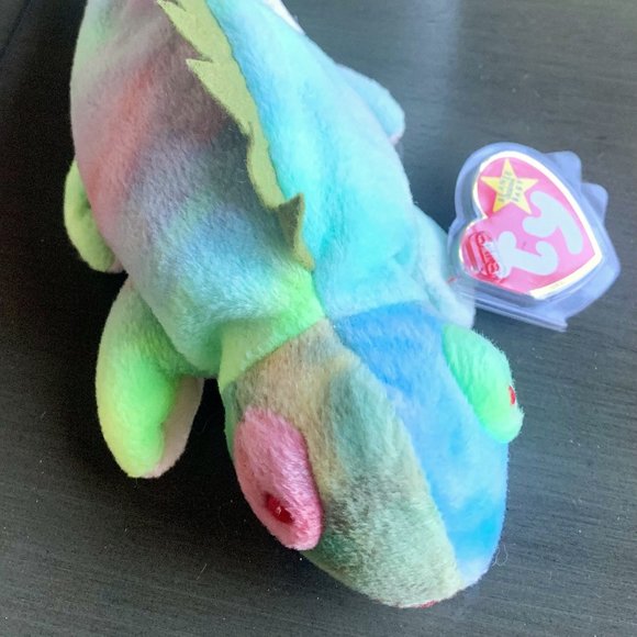 1997 4038 Iggy Iguana Incorrect Rainbow Tie-Dye Plush Ty Beanie Baby MWMT - Picture 6 of 12
